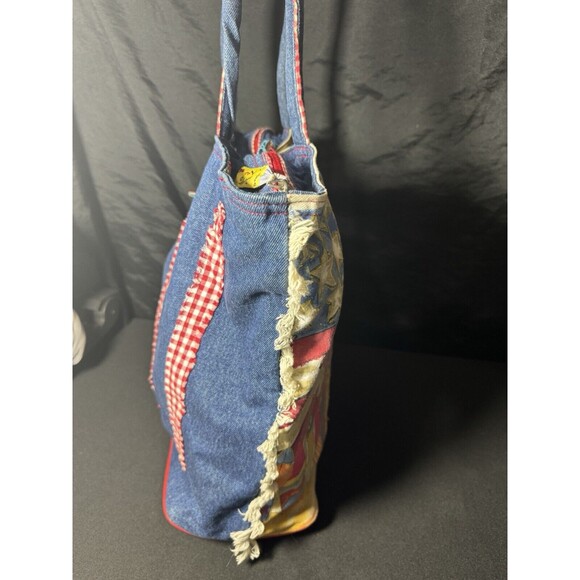 2000s Anne Ormsby Beach Bag Patriotic Surf Denim bag "Surviving Stress" American - Picture 6 of 14